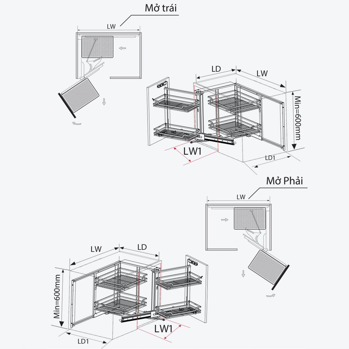 Kệ g&oacute;c li&ecirc;n ho&agrave;n Inox SUS304 GARIS MCE245L MCE245R